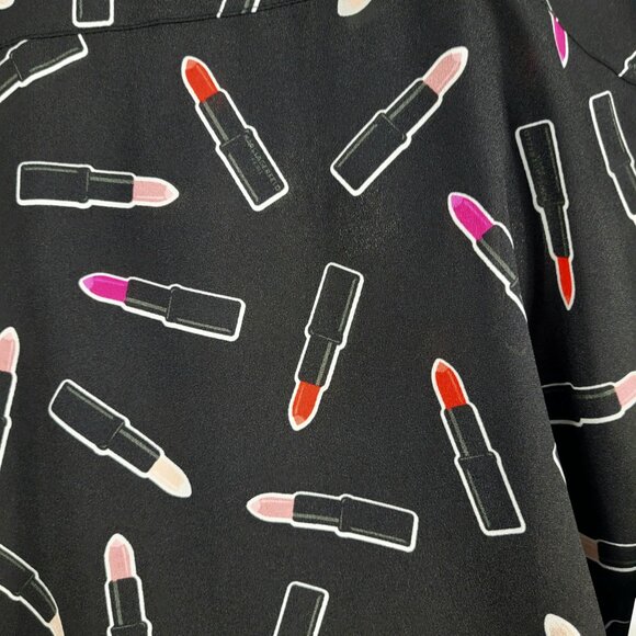 NWT~$70~KARL LAGERFELD~M~BLACK RED PINK LIPSTICK TUNIC TOP BLOUSE SHIRT - Picture 5 of 16